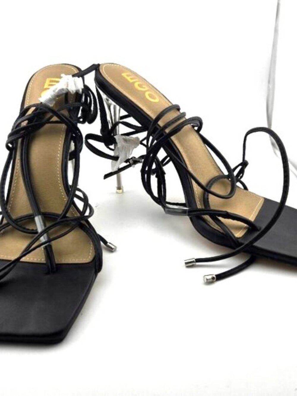EGO Sunbathe Black Strappy Lace Up Stiletto Heels Women’s Size 10 NWOB